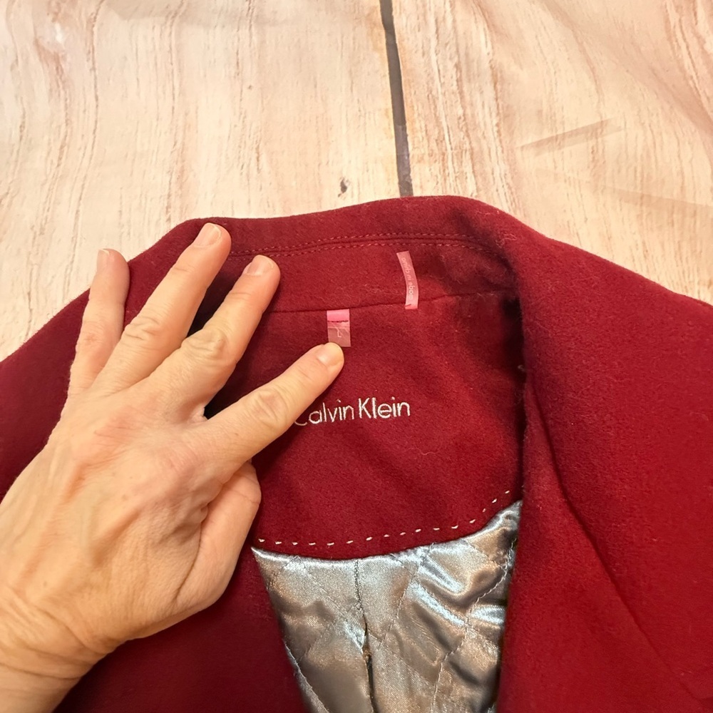 Calvin Klein Wool Blend Peacoat Size Large Women's Dark Red Jacket Zipper Front - Picture 2 of 7